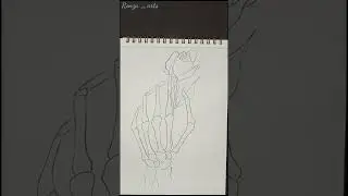 Drawing / Learn to draw a skeleton hand with a flower, step by step. very easy