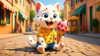 😾🕷️AI Cat Story: Cute Kitten Has Trouble While Eating Ice Cream 
