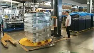 Automatic turntable pallet stretch film wrapping machine with top plate(for high light pallet loads