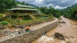 How The Girl Builds And Reinforces A Stone Embankment To Protect Her Dream Home During Flood Season
