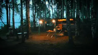 Wild camping for two in a picturesque place, visiting a fox