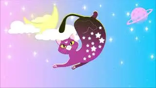 Purple cat floating in space mini background animation