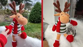Вязаный крючком плюшевый большой олень 57см, Как связать крючком оленя