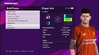 Curtis Jones face e football pes 2020 Liverpool