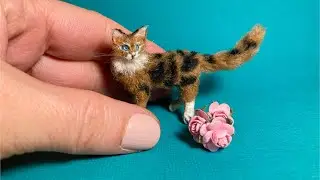 How I made Miniature Cat Animal- Dollhouse realistic polymer clay animal - by Malinik Miniatures