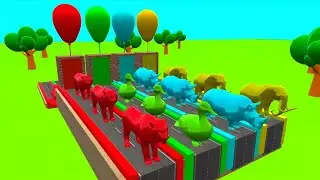 Fountain Crossing Animal Transformation | Balloon Animal Fountain | Elephant Tiger Duck Rhino