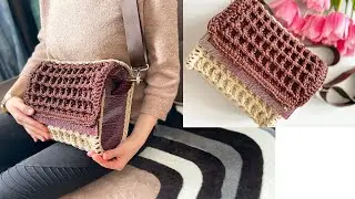 a Viennese bag made of a crocheted cord with a wooden frame