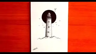 Lighthouse Black And White Sketch | How To Draw A Lighthouse | Lighthouse Drawing