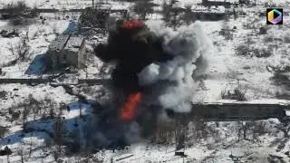 Drone footage of a explosion tank as it possibly drove over an anti-tank mine