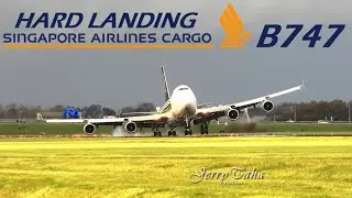🔵 Hard Landing B747 Singapore Airlines Cargo During Storm At AMS