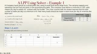 A Linear Programming Problem Using Excel   Example 1