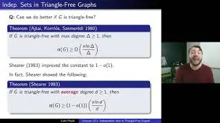 Probabilistic Methods 13-1: Large Independent Sets in Triangle Free Graphs