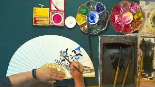 Dayflower hand fan _ Mindfulness meditation Ink painting _ Sumi-e by Yewon