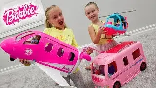 Madison Opens Barbie Dream Plane, Camper and Helicopter with Trinity!
