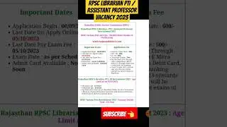 RPSC Librarian vacancy 2023 | RPSC Librarian PTI | Assistant Professor 2023 