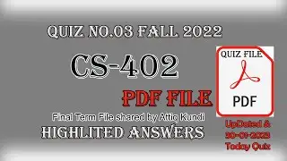 CS402 Quiz 3 solution || Cs402 Today quiz PDF file