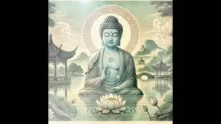 佛像五官柔和，眼神清澈温柔，具有漫画风格，包括平滑的阴影和风格化的线条。背景包括宁静的西湖水、传统的中国亭台楼阁、郁郁葱葱的绿树和云雾缭绕的山脉。#佛教歌曲 #佛教音乐 #佛陀 #佛教智慧 #佛教