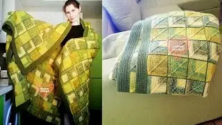 Шикарный плед из квадратных мотивов спицами