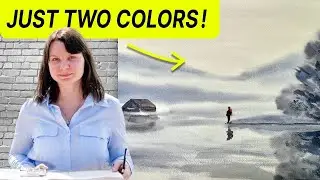 Paint a misty 2 color watercolor landscape | landscape painting | watercolour painting for beginners