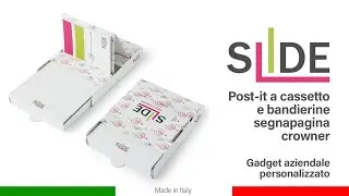 Short: Slide post-it a scorrimento con crowner e bandierine (carta o PET) gadget aziendale