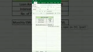 EMI Calculator in Excel #excel #computer #reels #shorts #viralvideo