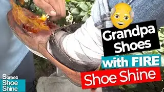 ASMR Shoe Shine 👴👴👴 RESTORE my GRANDPA Shoes  with fire- Changing COLOR 
