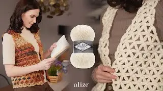 Alize Superlana Maxi ile Tığ İşi Makrome Yelek
