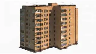 Soviet brick nine-story building (3D model, 3ds max,vray,corona)