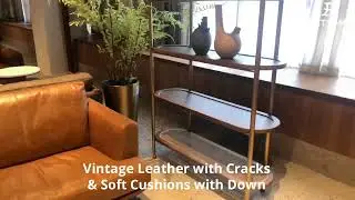 Vintage Leather Sofa with Cracks Finishes & Down Cushion