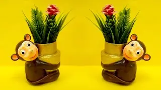 Monkey pen holder from bottle cap | Flower vase craft | pen stand craft | Best out of waste ideas