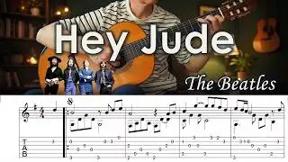 Hey Jude / The Beatles - Fingerstyle Guitar | TAB, Lyrics