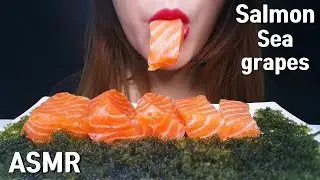 ASMR SEA GRAPES + SALMON SASHIMI MUKBANG 연어 + 바다포도 리얼사운드 먹방~EATING SOUNDS 海ぶどう ปลาแซลมอน องุ่นทะเล