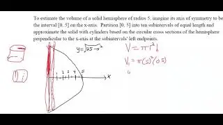 Approximate the Volume of a Hemisphere Using Left Endpoint Approximation and Right Cylinders