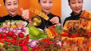 Crispy Giant Shrimp Cutlets | Garlic chili eating show | spicy hot pot with alots off chili 🌶️🔥🥵
