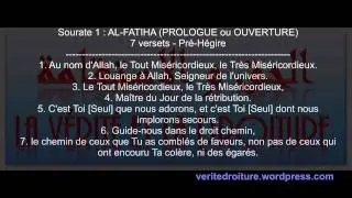 Sourate 1 : AL-FATIHA (OUVERTURE) -Coran récité en français seulement- mp3 - www.veritedroiture.fr