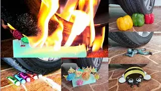 Experiment! Car vs Crispy on Fire 💥 (Crushing crunchy & soft things by car) 💥🚘