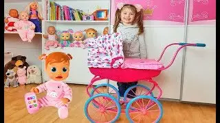 Dominika play with doll and new carriage for kids