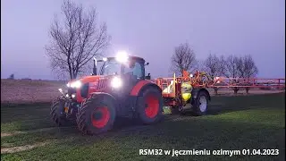 Nawożenie jęczmienia ozimego - rozlewanie RSM32 Kubota M7152 KVT i Hardi Commander