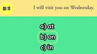 Test - Prepositions of Time at, in, on, Level A1 - English Lessons for Beginners #learnenglishquiz