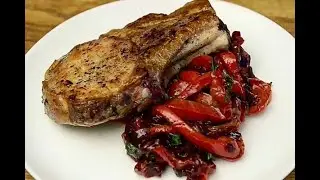 Pork chop with sweet and sour pepper garnish according, Gordon Ramsey's recipe