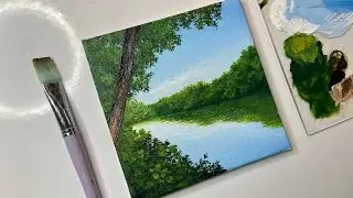 Calm lake painting/landscape painting/acrylic painting tutorial/acrylic painting for beginners