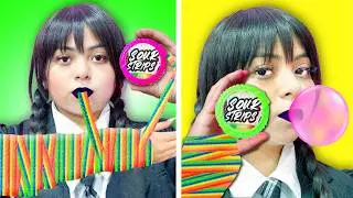 Wednesday Addams Hiding Candy Challenge