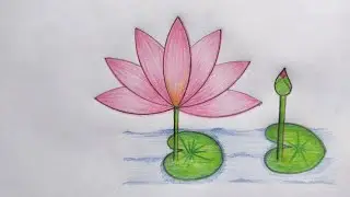 How to draw a waterlily step by step//Waterlily drawing easily 