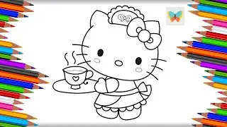 Как нарисовать Хелло Китти с подносом из мультика Hello Kitty | Рисуем и Учим Цвета | Coloring Kids