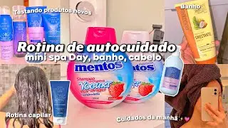 ROTINA DE AUTOCUIDADO mini spa day da manhã🤍🧼✨ banho, cuidados com o cabelo, corpo