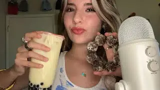 [ASMR] DRINKING BOBA+ MOCHI DONUT 🧋