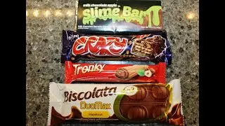 Milk Chocolate Apple Slime Bar, Solen Crazy Extra, Ferrero Tronky, Biscolata DuoMax Hazelnut Review