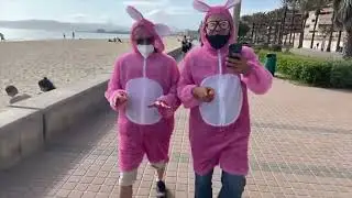 Im Hasenkostüm über die Playa de Palma. Wir konnten euch zu Corona zum lachen bringen