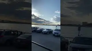 Detroit skyline sunset view from Windsor Ontario Canada