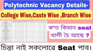 Polytechnic Vacancy Details - College Wise, Caste Wise , Branch Wise | ক'ত কিমান seat খালী হৈ আছে ?